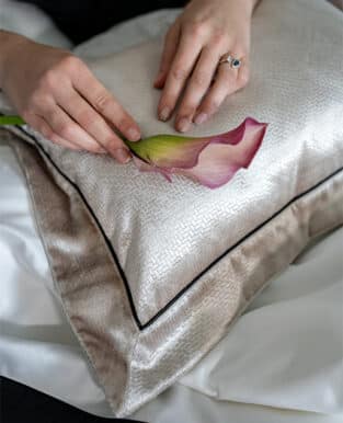 Velvet Decorative Pillows – Beige with Black Trim